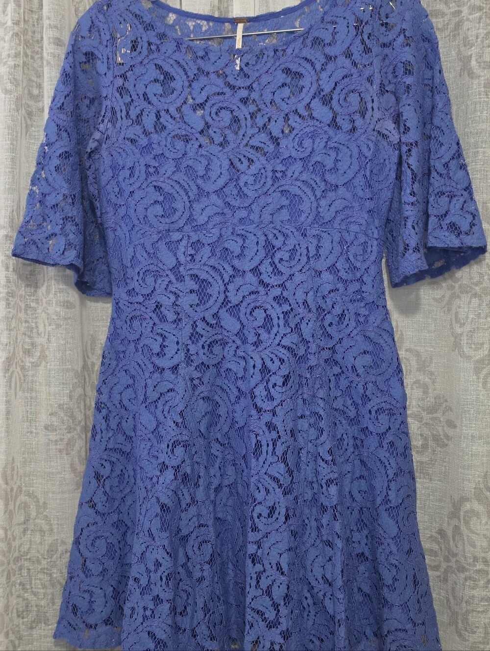 Free People Blue Shake It Up Lace Mini Dress  Boho Fit Flare Flutter Sleeve Sz 0
